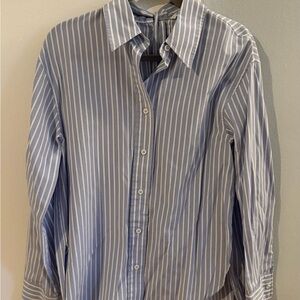 Zara Men's Light Blue and White Striped Shirt